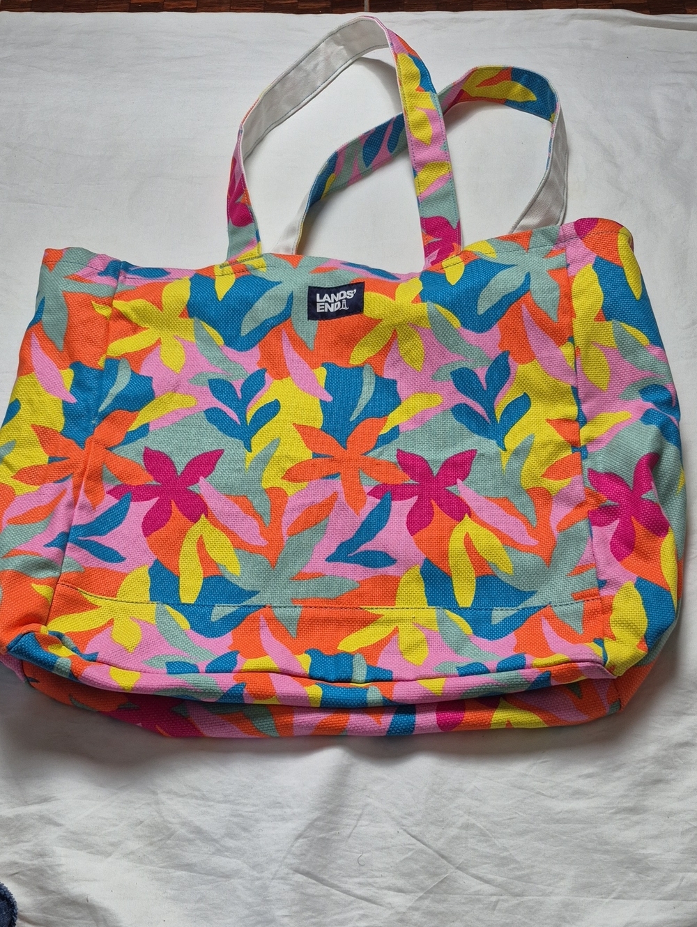 Lands' End Bright Multicolor Floral Canvas Tote